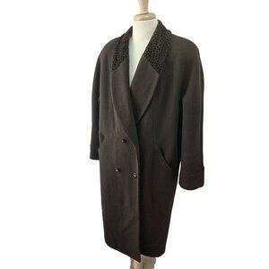 Donnybrook 80s Wool Coat Sz 10 Brown Animal Print Collar AS IS Costume Piece VTG